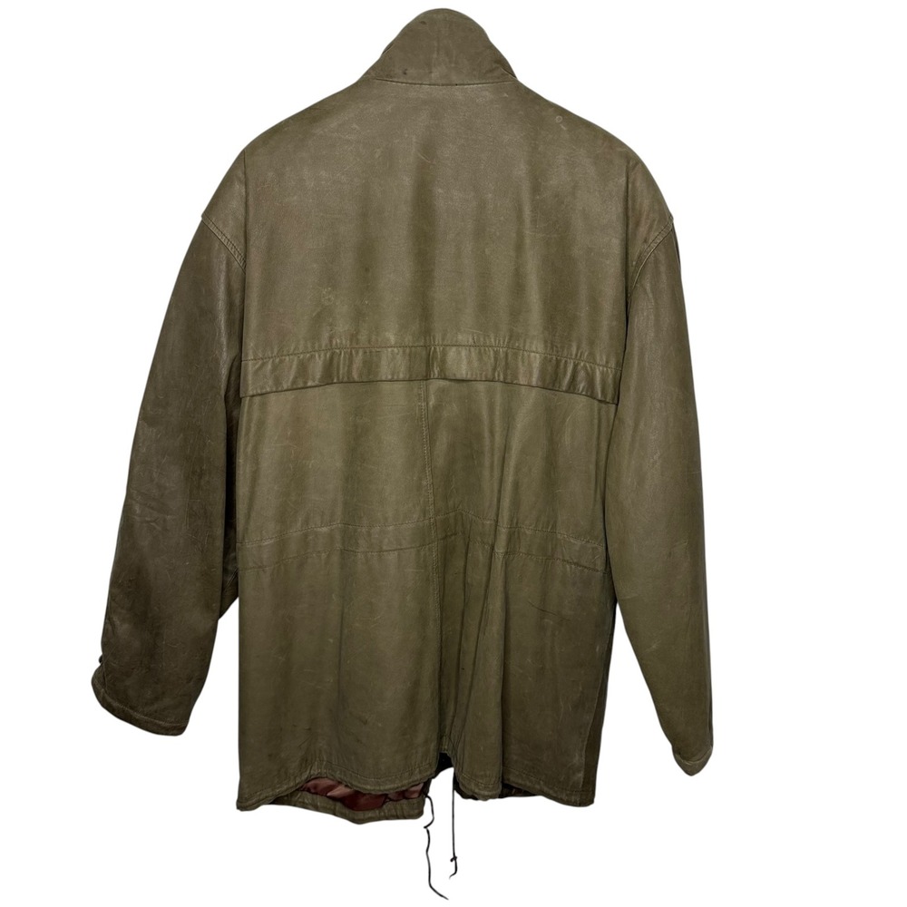 Jindo Furs Sport Mens XL Vintage Leather Bomber Jacket Olive Green Made in Korea - Picture 4 of 7